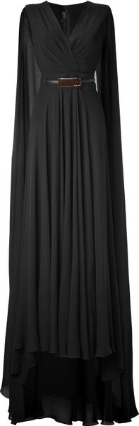 Elie Saab Black Belted Cape Back Silk Georgette Gown in Black - Lyst