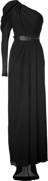 Elie Saab Black Belted Onesleeve Silk Georgette Gown in Black - Lyst