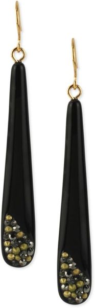 Kenneth Cole Goldtone and Black Glass Drop Earrings - Lyst