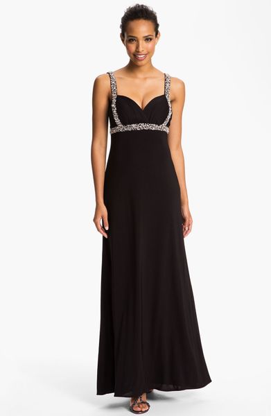 Betsy And Adam Embellished Open Back Jersey Gown In Black Lyst 9000