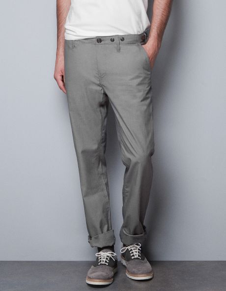 Zara Trousers with Side Waist Adjustment Tabs in Gray for Men (mid grey