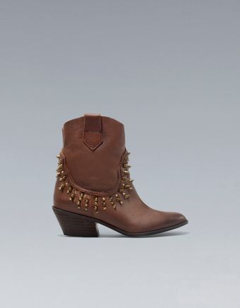 Zara Studded Cowboy Ankle Boots - Lyst