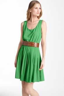 Calvin Klein Scoop Neck Pleated Chiffon Dress - Lyst
