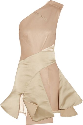 Esteban Cortazar Asymmetric Cutout Satin and Leather Dress - Lyst