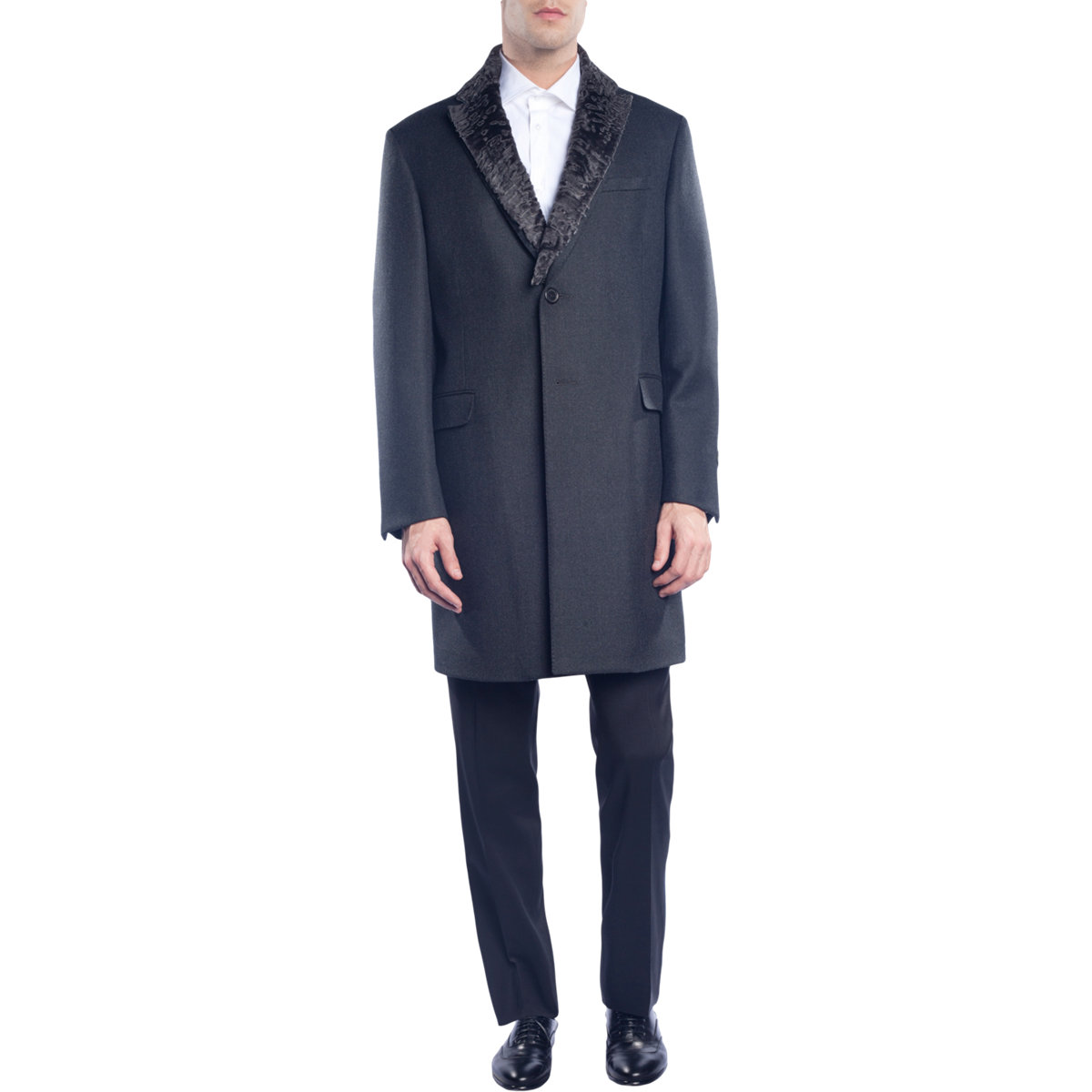 Fendi Removable Fur Collar Overcoat in Gray for Men (charcoal) | Lyst