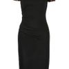 Halston Heritage Leather Detailed Wool Jersey Dress in Black - Lyst
