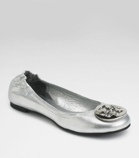 tory burch metallic reva ballet flat silver