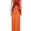 Vera Wang Organza and Mesh Paneled Silk Chiffon Gown in Orange - Lyst