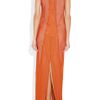 Vera Wang Organza and Mesh Paneled Silk Chiffon Gown in Orange - Lyst