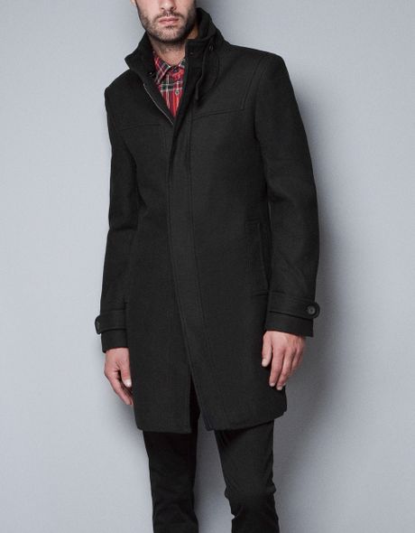 Zara Funnel Collar Coat in Black for Men | Lyst