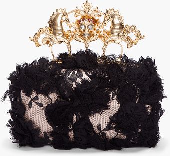 Alexander McQueen Black Lace Unicorn Skull Clutch - Lyst