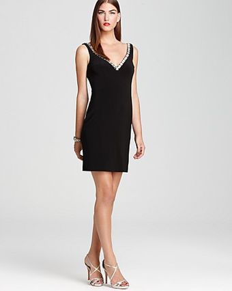 Basix Dress V Neck Jeweled - Lyst