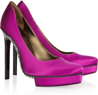 Lanvin Crystal-Embellished Satin Pumps - Lyst