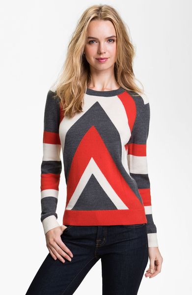 Milly Intarsia Stripe Sweater in Gray (poppy/ grey melange multi) - Lyst