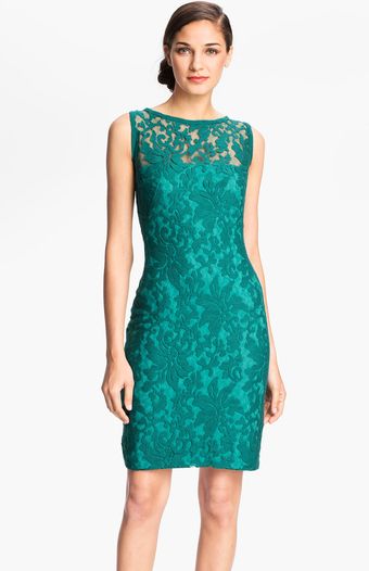Tadashi Shoji Illusion Yoke Crochet Lace Sheath Dress - Lyst