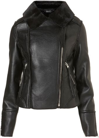 Topshop Faux Shearling Biker Jacket - Lyst