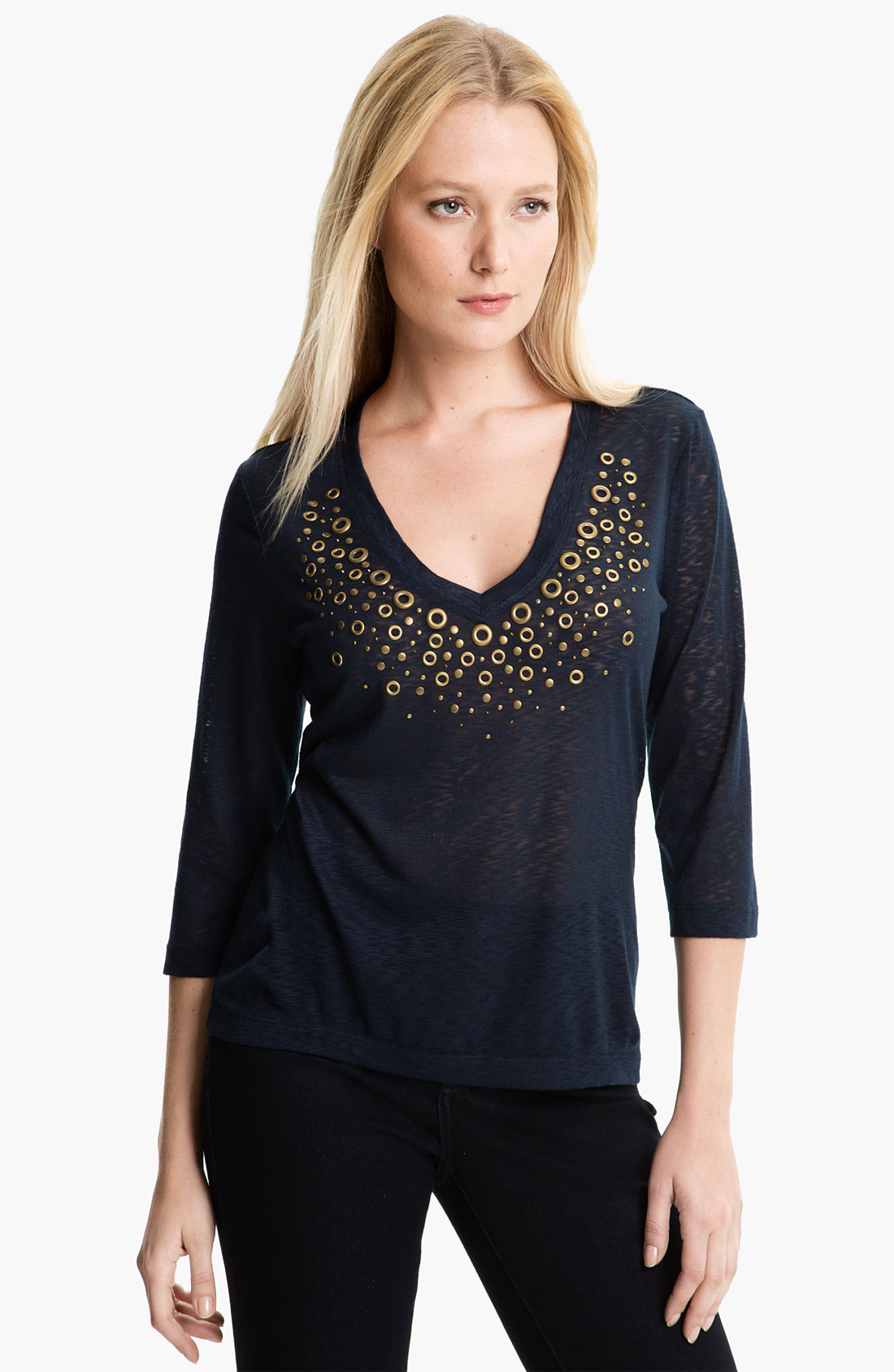Xcvi Wearables Xcvi Embellished Vneck Tee in Blue (navy) Lyst