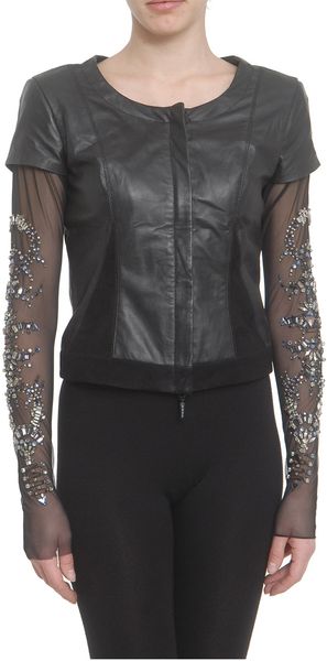 Amen Leather Top with Tulle Sleeves - Lyst