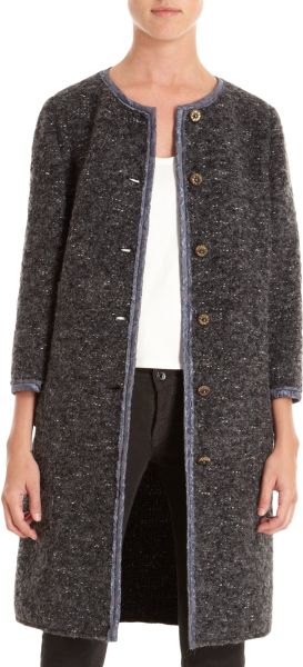 Dolce & Gabbana ThreeQuarter Sleeve Boucle Coat in Gray (gold) - Lyst