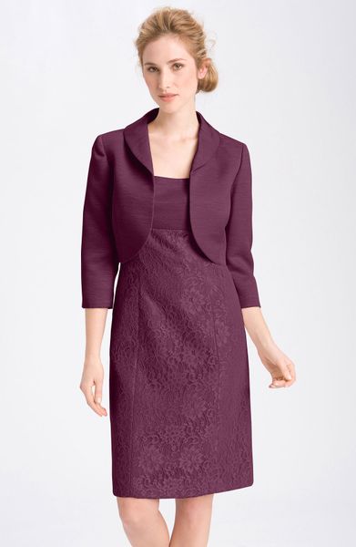 Tahari Lace Sheath Dress Jacket in Purple (plum)