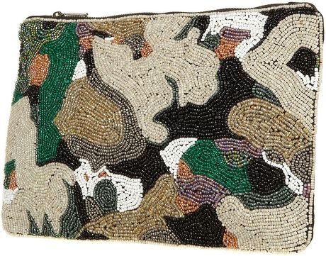 Topshop Beaded Organic Camo Clutch in Green - Lyst