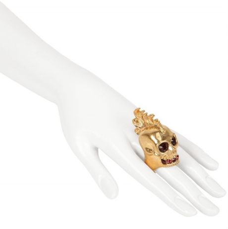 Alexander Mcqueen Punk Skull with Swarovski Ring in Gold - Lyst