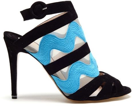 Nicholas Kirkwood Ric Rac Suede Peep Toe Sandals in Blue (black) - Lyst