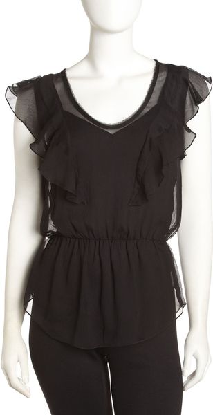 Rebecca Taylor Whimsy Chiffon Top Black - Lyst