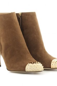 Valentino Suede Ankle Boots with Studded Capped Toe - Lyst
