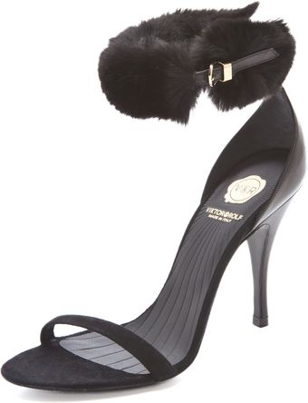 Viktor & Rolf Rabbit Fur Ankle Strap Sandals - Lyst