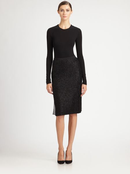 Donna Karan New York Sheer Inset Pencil Skirt in Black - Lyst