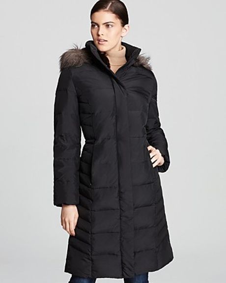 Calvin Klein Coat with Faux Fur Hood in Black - Lyst