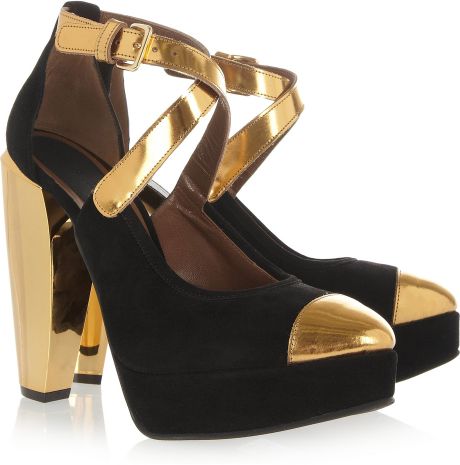 Marni GoldTrimmed Suede Pumps in Gold - Lyst