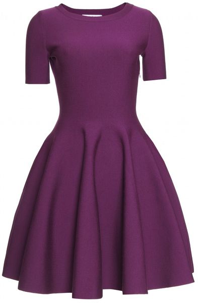 Yves Saint Laurent Flared Dress with Puckered Trim in Purple (eggplant) - Lyst