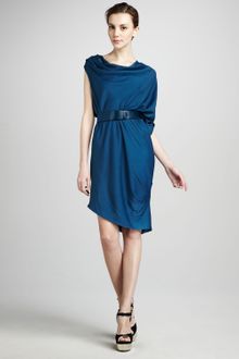 Halston Heritage Draped Cowlneck Dress - Lyst