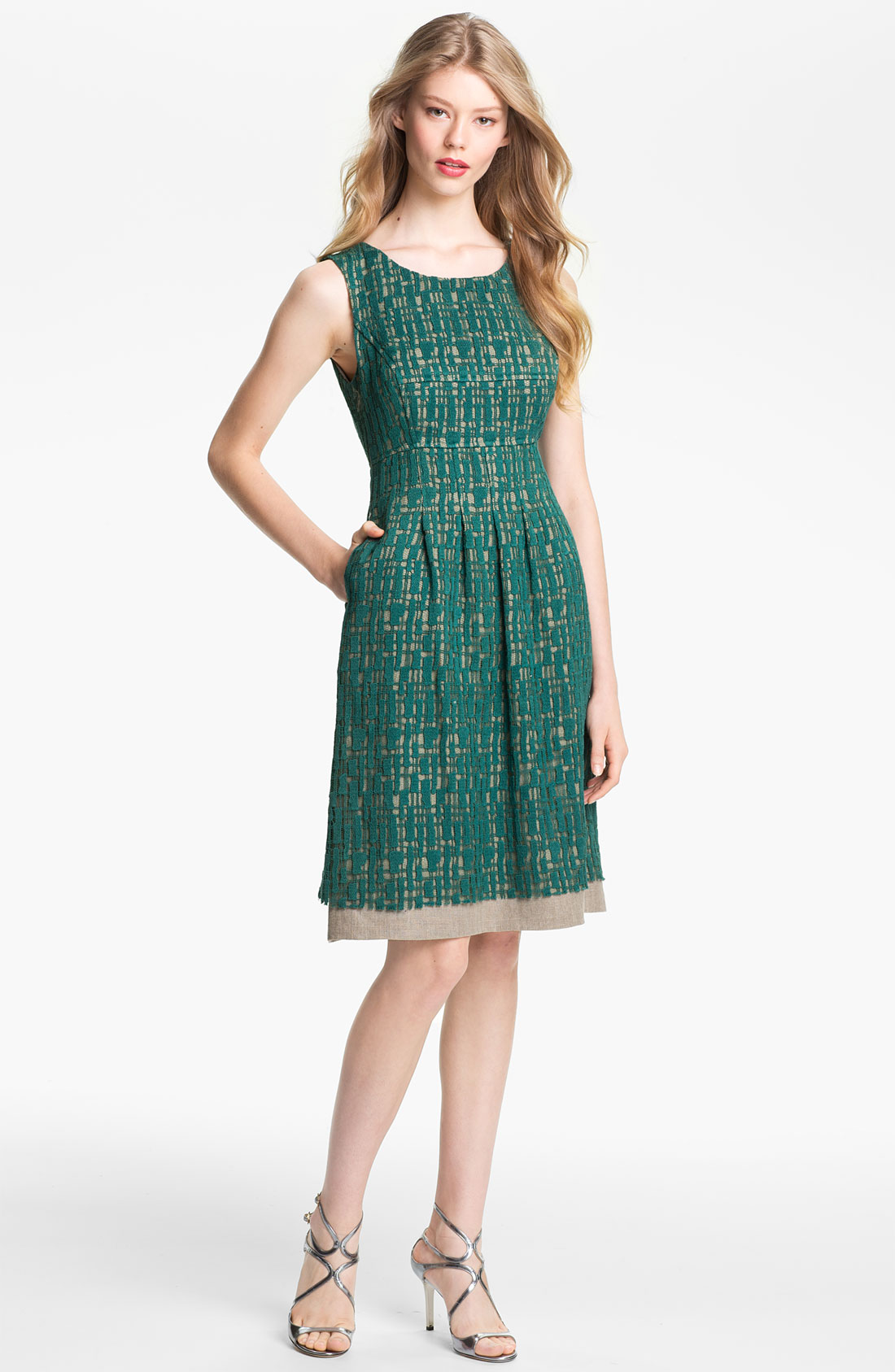 Lela Rose Lace Overlay Sheath Dress in Green (emerald/ burlap) | Lyst