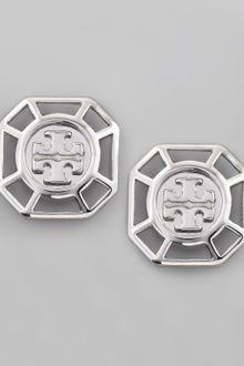 Tory Burch Audrina Logo Earrings Silvertone - Lyst