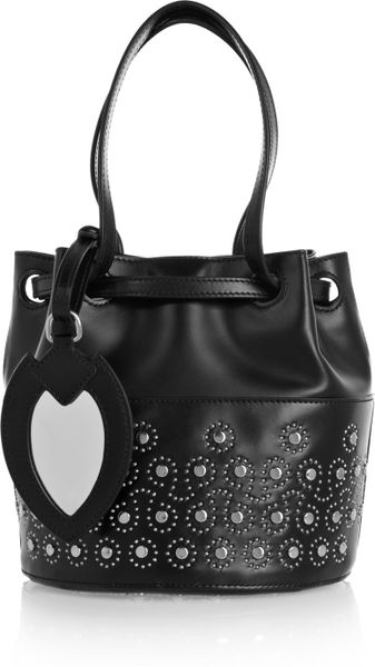 Alaïa Mini Studded Leather Bucket Bag in Black | Lyst