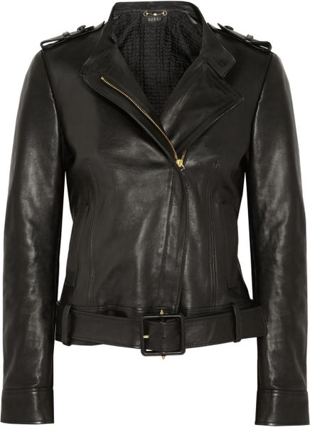 Gucci Belted Polished Leather Jacket in Black - Lyst