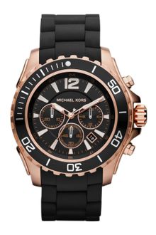 Michael Kors Mens Black Silicone and Rose Golden Stainless Steel Everest Chronograph Watch - Lyst