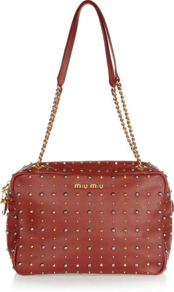 Miu Miu Studded Leather Shoulder Bag - Lyst