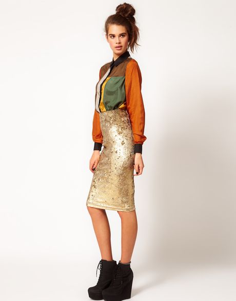 River Island Tula Baroque Velvet Pencil Skirt in Animal (gold) - Lyst