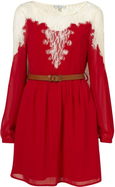 Topshop Lace Insert Dress By Rare in Red (oxblood) - Lyst
