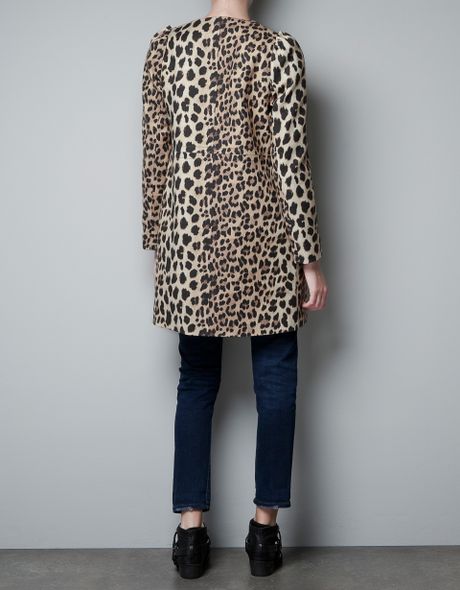 Zara Leopard Print Coat in Animal (beige) | Lyst