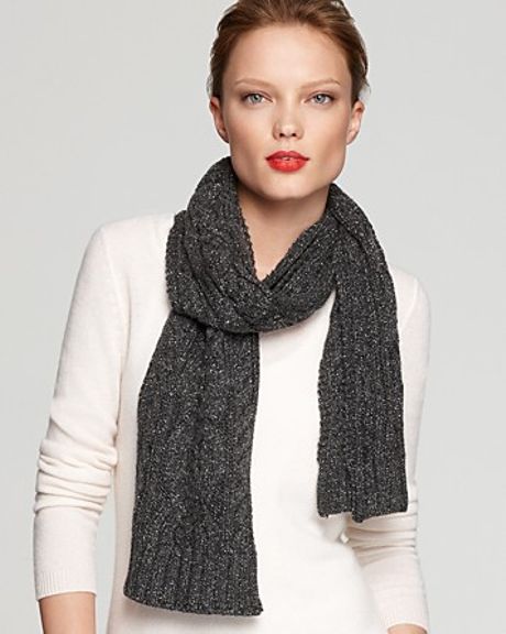 Lauren By Ralph Lauren Metallic Aran Scarf in Gray (charcoal heather) - Lyst