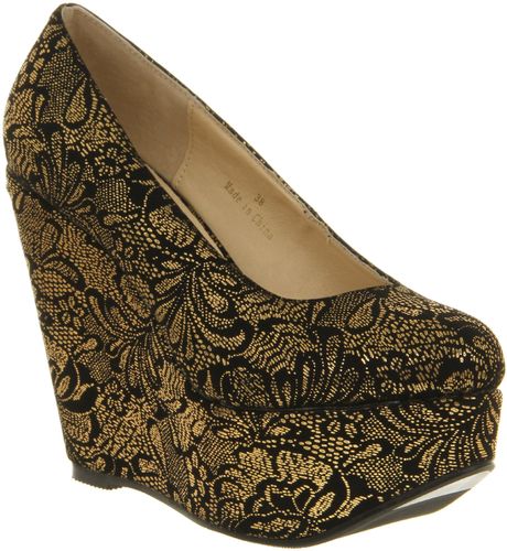 Office Statement Wedge Black Gold Lace Print in Animal (black) | Lyst