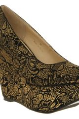 Office Statement Wedge Black Gold Lace Print