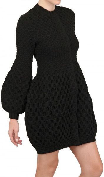 Alexander Mcqueen Honeycomb Wool Knit Coat in Black - Lyst