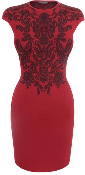Alexander Mcqueen  FilCoupe Floral Jacquard Mini Dress in Red (cherry) - Lyst