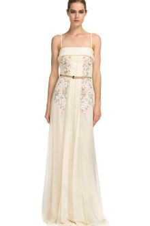 Carolina Herrera Ss Chiffon Spaghetti Strap Embroidered Gown - Lyst